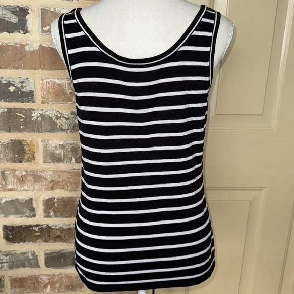 Susan Bristol Black White Stripe Tank Preppy Cotton Knit Sweater Contrast Trim S - Picture 4 of 12